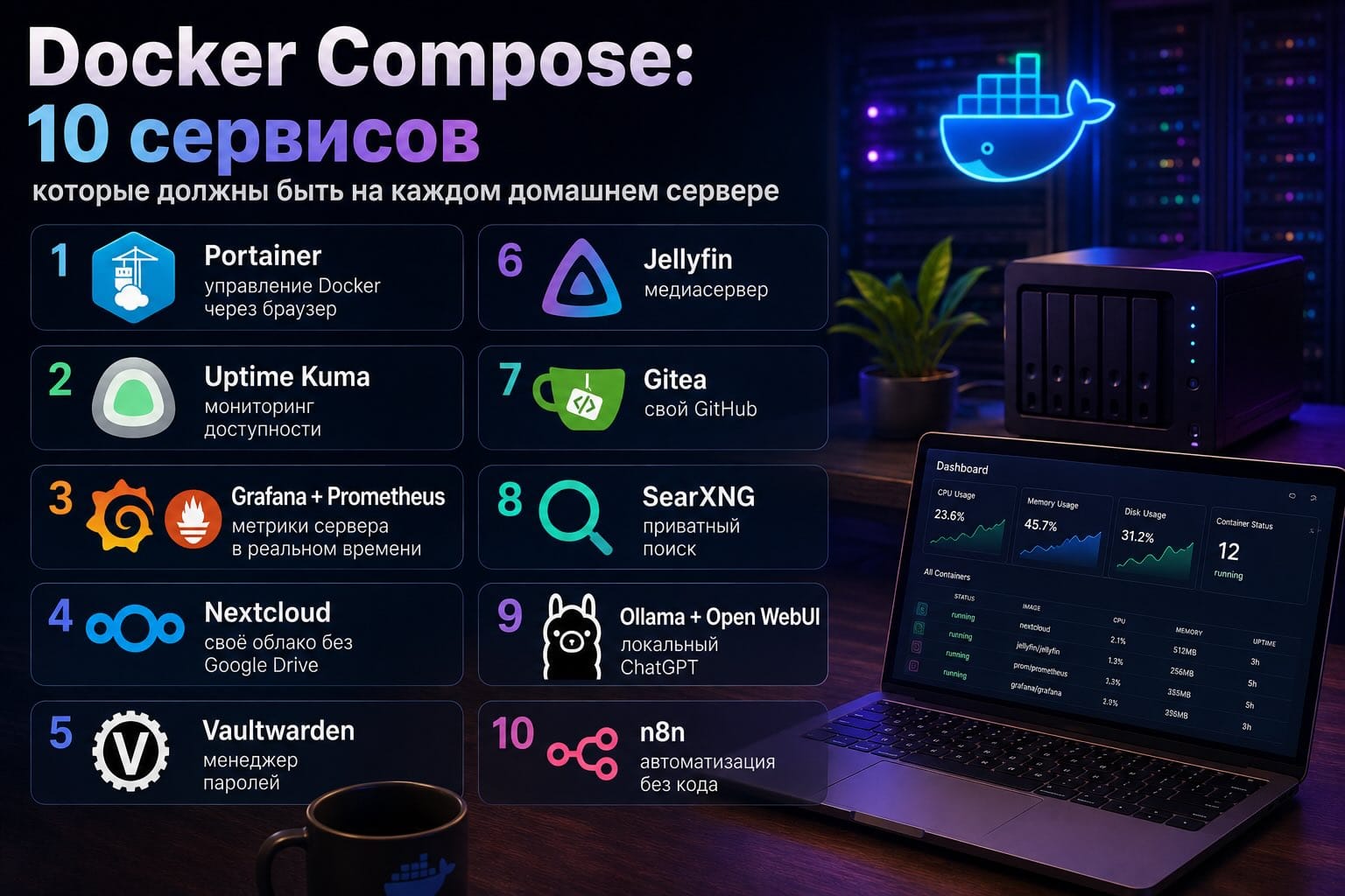 Docker Compose: 10 сервисов которые должны быть на каждом домашнем сервере